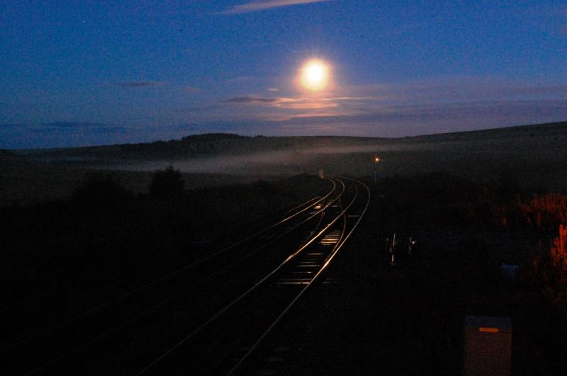 Moonlight & steel: The moonlight catches the trackwork at Carmont. 5/9/2011 Photo of Moonlight & steel