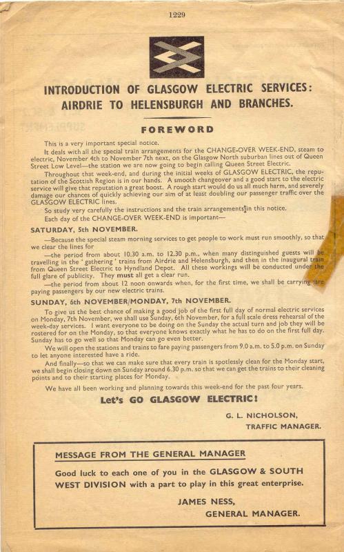 Let's Go Glasgow electric: Message from the then Traffic Manager of the old Glasgow and South Western Division together with one from the General Manager. Photo of Let's Go Glasgow electric