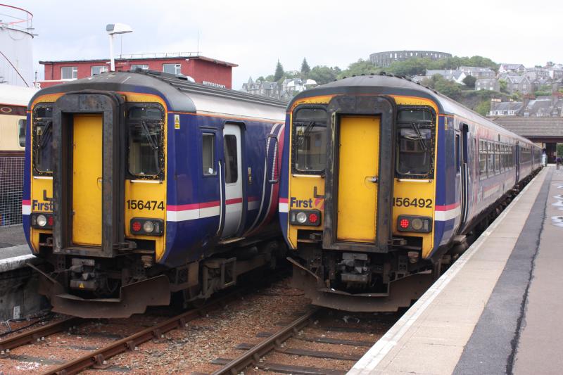 A pair of super sprinters: 156474 156492 at oban Photo of A pair of super sprinters